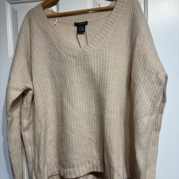 Enthread 100% Cashmere Knit Loose Fit Sweater (Cream/Off White) (Size: Large) - Picture 1 of 4